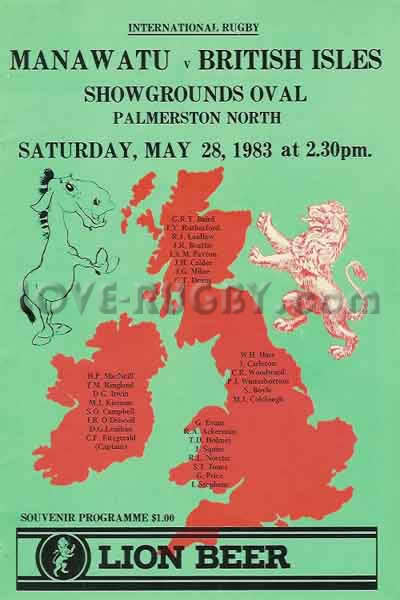 1983 Manawatu v British Lions  Rugby Programme